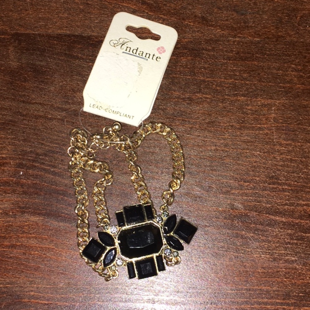 Andante Goldtone & Black Beveled Jewel Bracelet Retro NWT